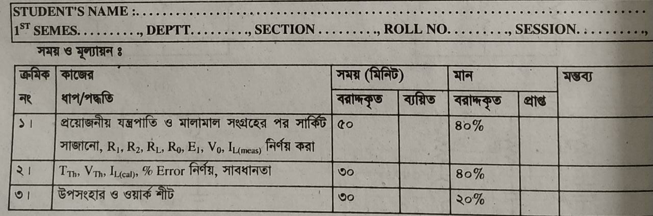 থেভেনিনস থিওরেমের সত্যতা নিরূপণ